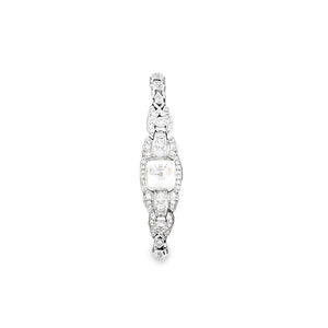 Platinum Vintage "Kent" Ladies Dress Watch With A Sizing Bar And Safety Chain With 72=2.13Tw Round Diamonds, 32.4grams, platinum