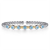 Two-Tone Sterling Silver/14 Karat Beaded Cuff Bracelet With Bezel Set