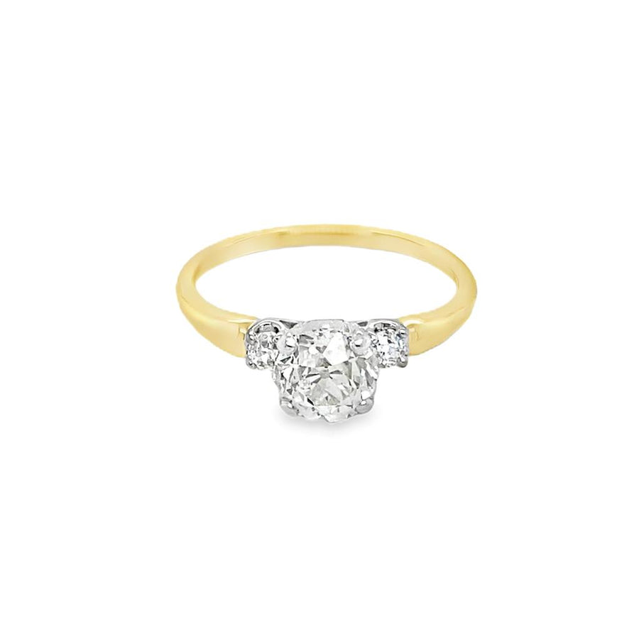 Estate Mine Cut Three Stone Engagement Ring