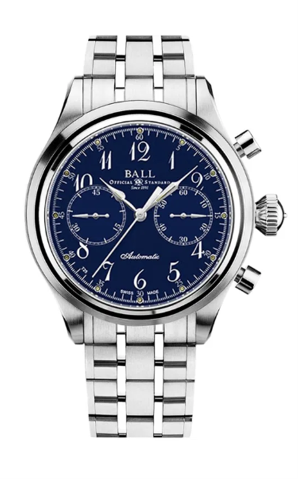 White Stainless Steel 43mm Trainmaster Cannonball Watch with Blue Dial