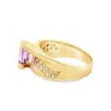 Oval Pink Sapphire and Diamond Wid Band Ring