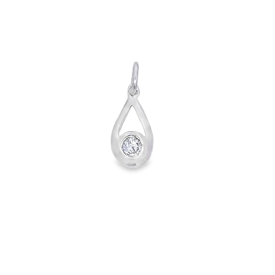 White 14 Karat 17.5X7.20mm Pear Shape Pendant With Round Bezel Set Dia