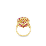 Yellow 14 Karat Marquise Ruby Halo And Floral Ring Estate Jewelry Size