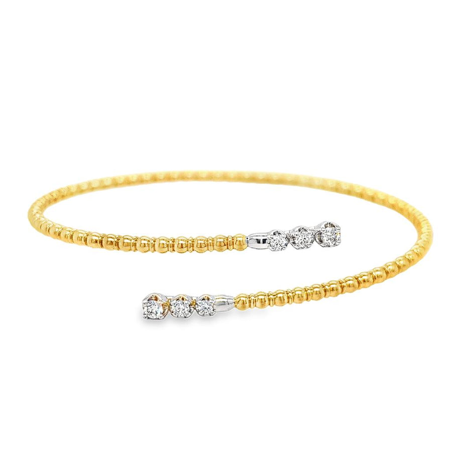 Lady's Two-Tone 14 Karat Beaded Bangle Bypass Bracelet 6 = 0.34TWT  I/