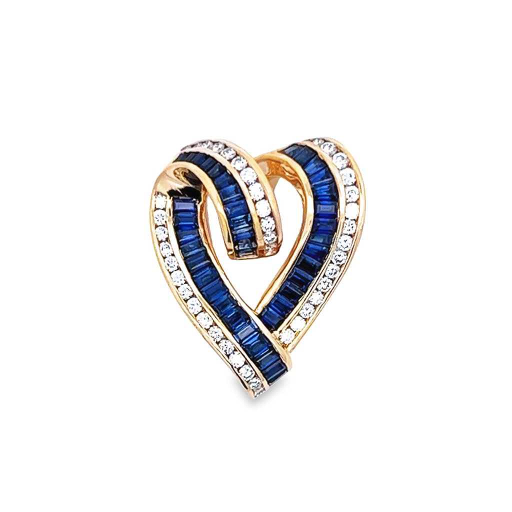 Estate Charles Krypell Sapphire and Diamond Heart Slide Pendant