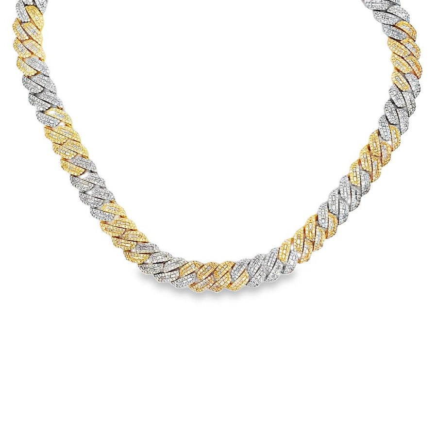 Two-Tone 10 Karat Diamond Cuban Link Necklace Estate Jewelry With 522
