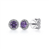 Gabriel & Co. Fashion 14K White Gold Amethyst and Diamond Halo Stud Earring