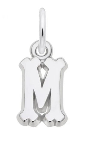 Sterling silver small serif initial "M" charm