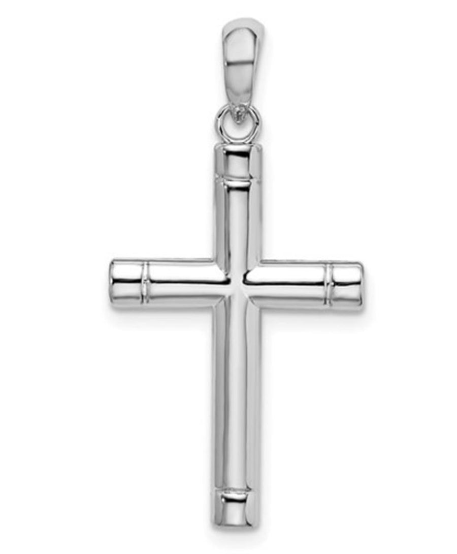 White Sterling Silver Tubular Cross Pendant