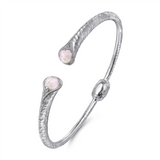 Gabriel & Co. Silver Hammered 925 Sterling Silver Rock Crystal and Pink Mother of Pearl Hinged Cuff