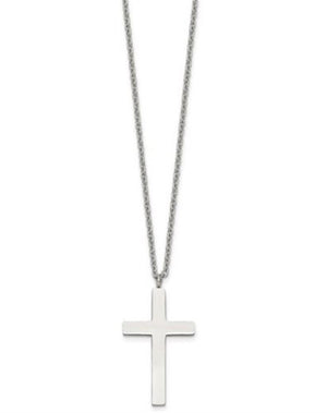 White Polished Stainless Steel Cable Link Cross Necklace