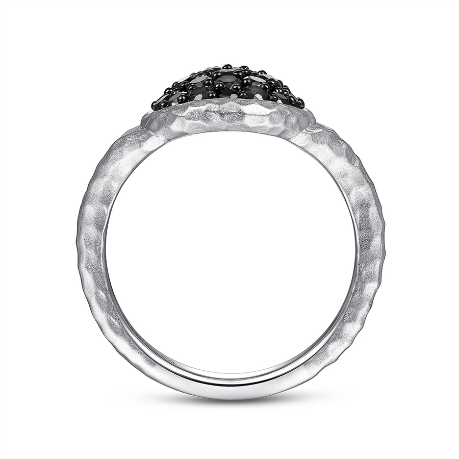 Gabriel & Co. Silver Sterling Silver Oval Black Spinel Pave Ring