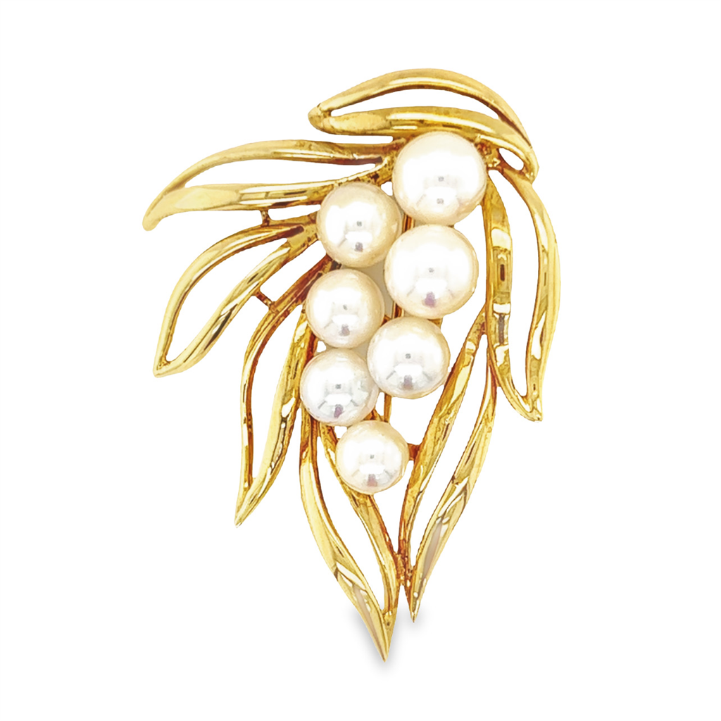 Estate 14 Karat Yellow Gold Multi Pearl Brooch