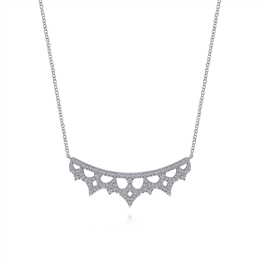 Gabriel & Co. Fashion 14K White Gold Scalloped Diamond Bib Necklace