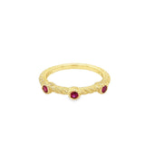 Yellow 14 Karat Judith Ripka Textured Ruby Band Estate Jewelry Size 7 3=0.09tw Round Rubys Gram Weight: 3.3