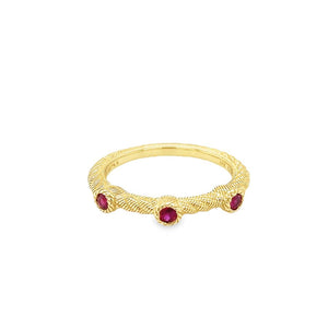 Yellow 14 Karat Judith Ripka Textured Ruby Band Estate Jewelry Size 7 3=0.09tw Round Rubys Gram Weight: 3.3