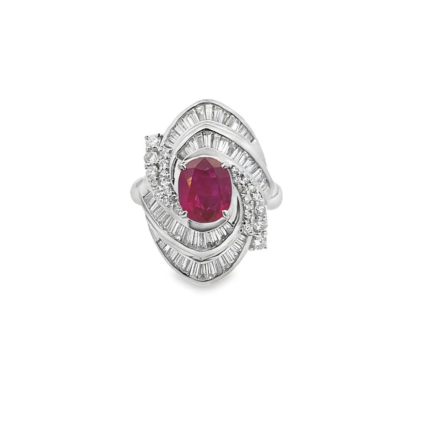 Oval Ruby and Diamond Swirl Ring