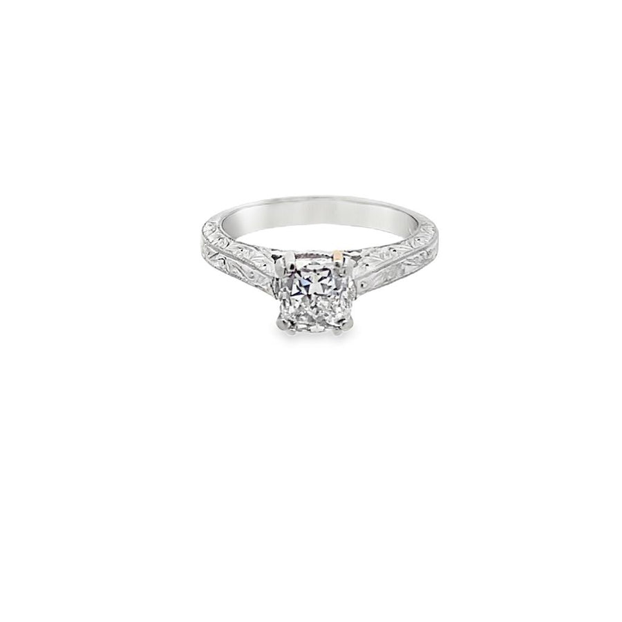 18 Karat White Gold Cushion Cut Vintage Engagement Ring Estate Jewelry