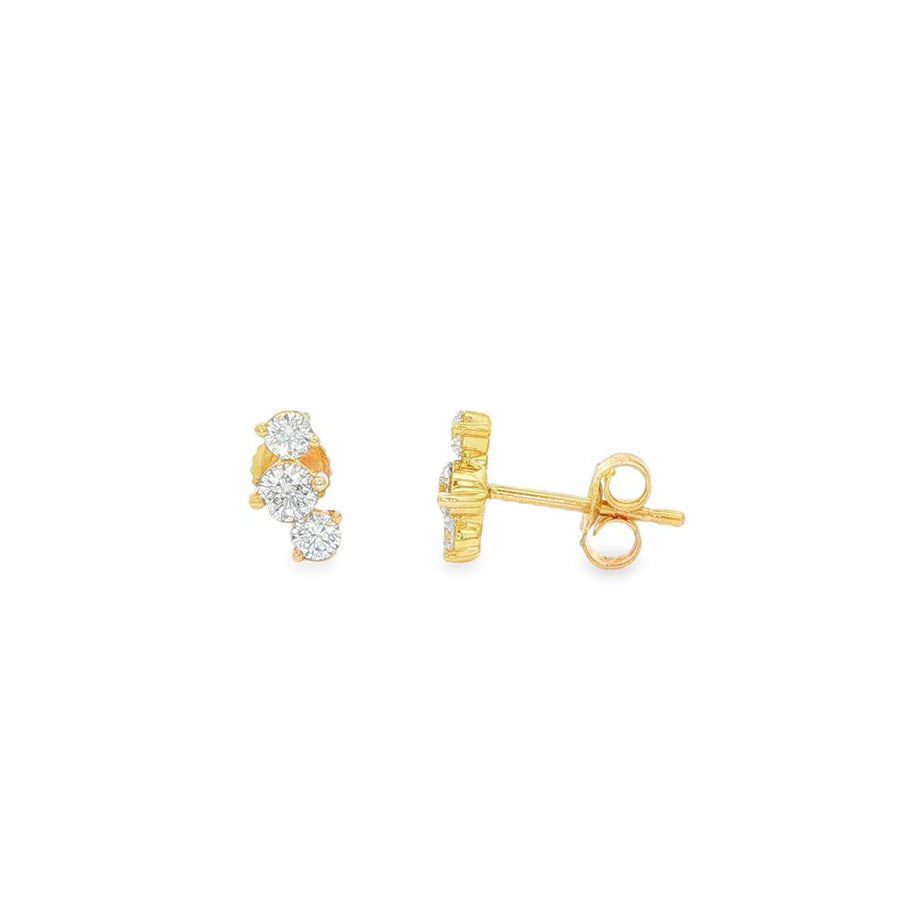Lady's Yellow 14 Karat 3-Stone Curved Stud Earrings With 6 = 0.48TWT R