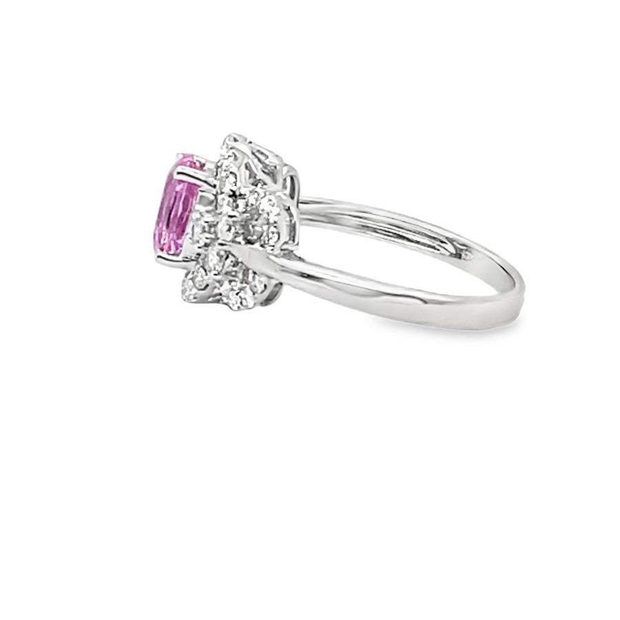 Unheated Oval Pink Sapphire with Diamond Halo's