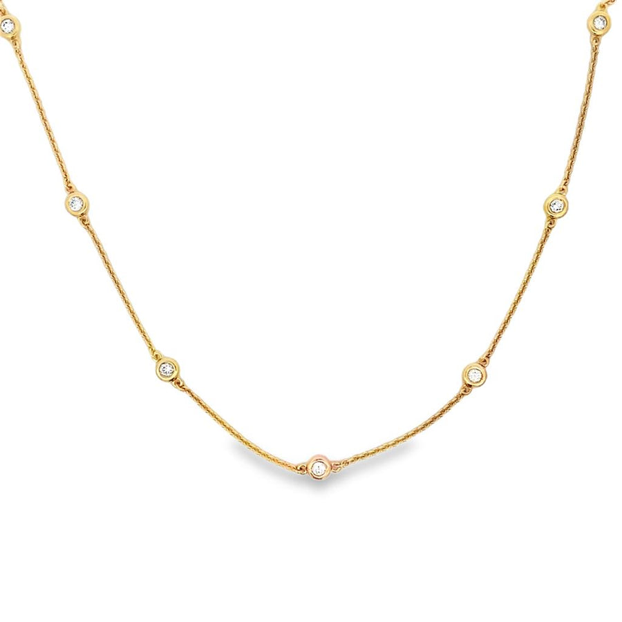 14 Karat Yellow Gold Diamond Station Necklace Estate Jewelry Length 18