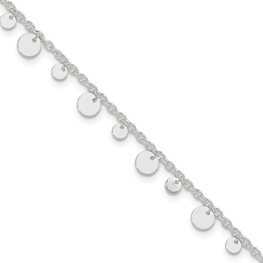 Sterling Silver Dangling Circle 9in Plus 1 in ext Anklet