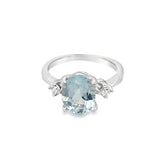 Estate 3 Stone Aquamarine and Diamond Ring