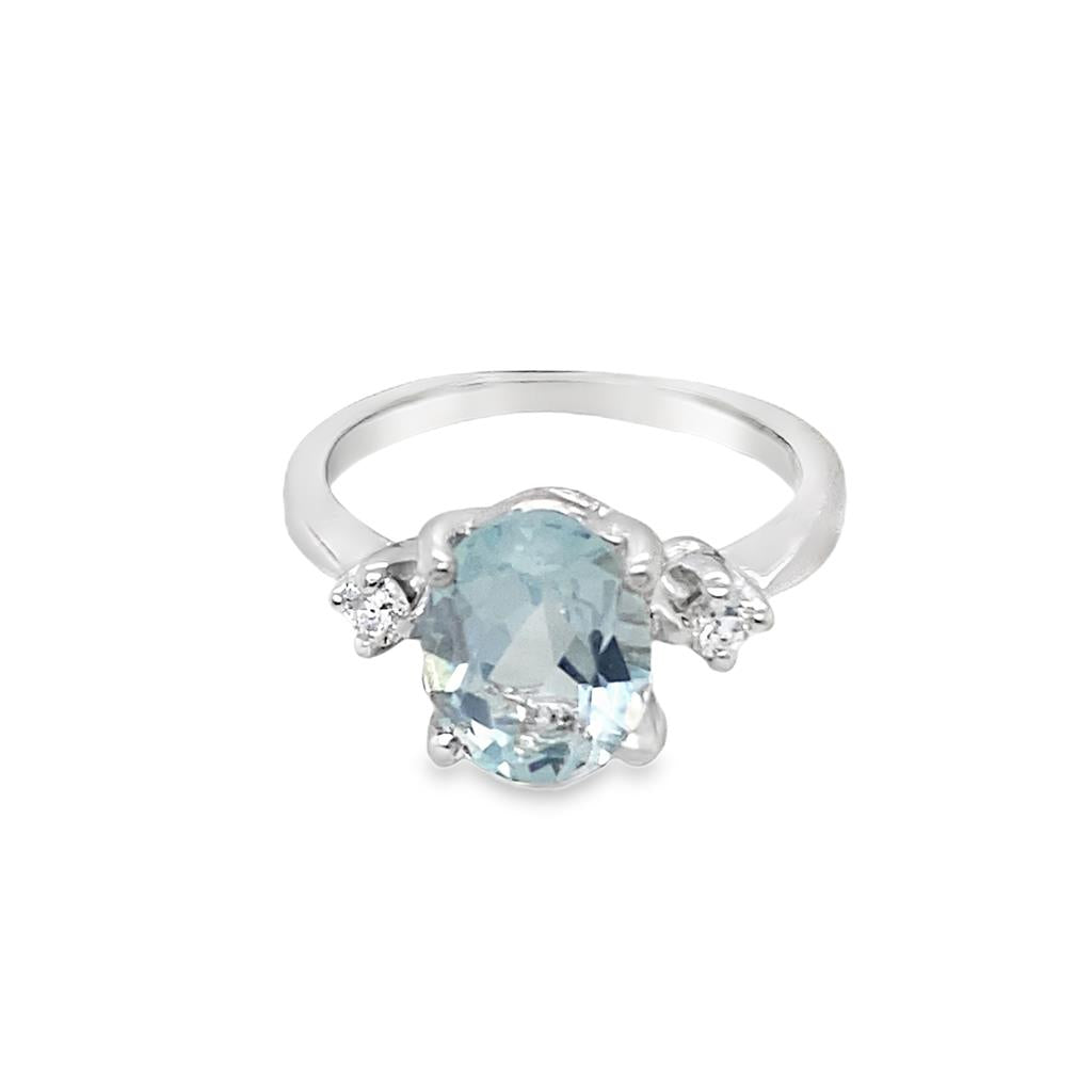 Estate 3 Stone Aquamarine and Diamond Ring