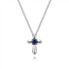 Gabriel & Co. Fashion Sterling Silver Round Sapphire Cross Pendant Necklace