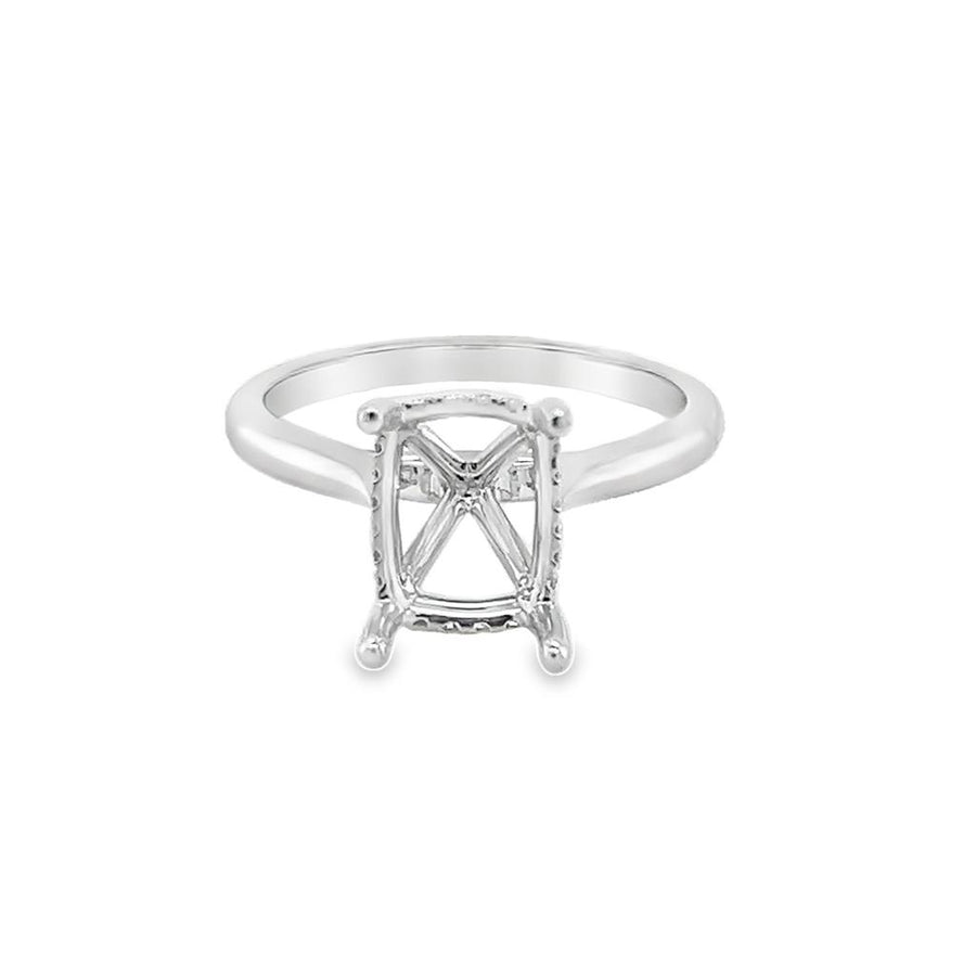 Lady's White 18 Karat Hidden Diamond Halo Cathedral Ring Mounting