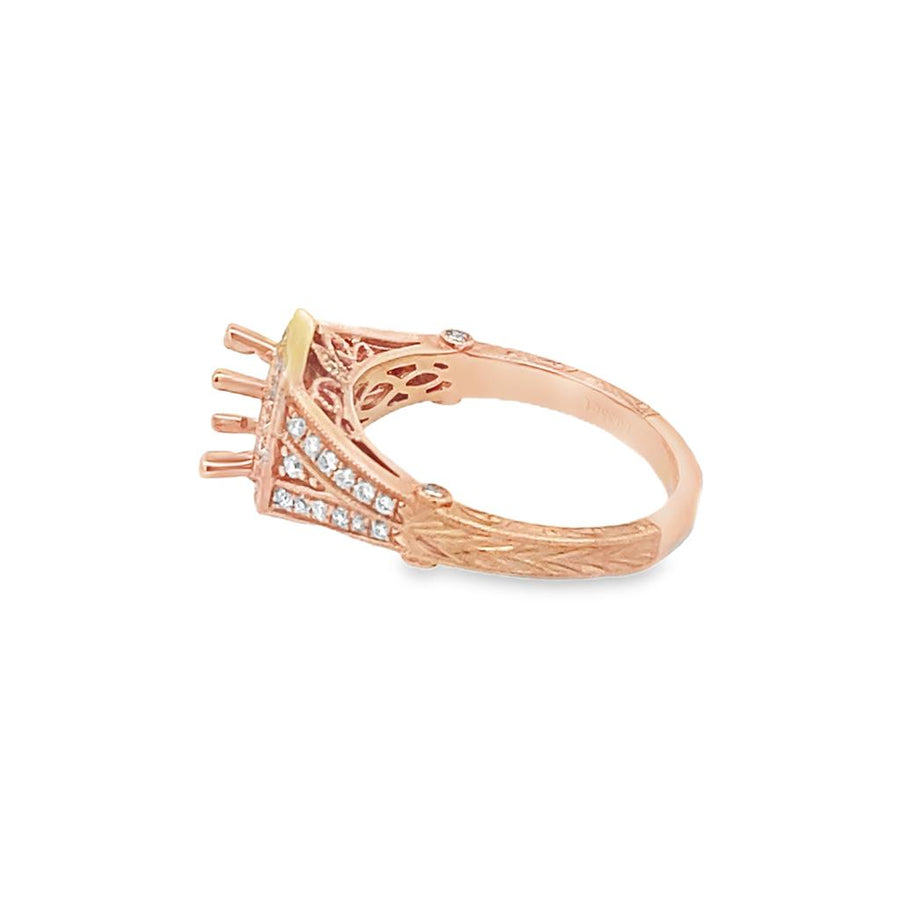 Lady's Rosé 18 Karat Engraved Split Shank Halo Ring