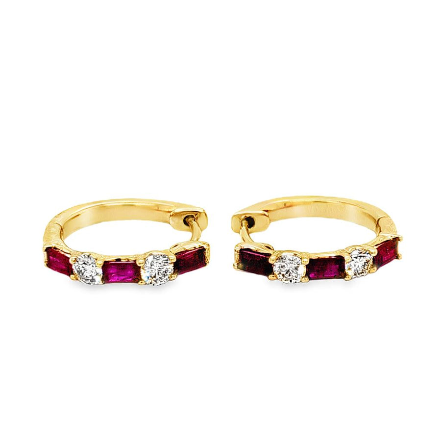 Lady's Yellow 14 Karat Hoop Earrings 6 = 0.737TWT Baguette Rubies
4 =