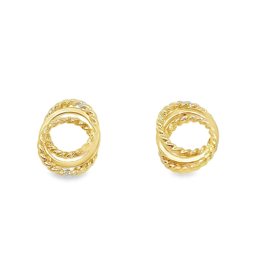 Yellow 14 Karat Polished/Rope 13.7mm Triple Interlocking Circle Earrin