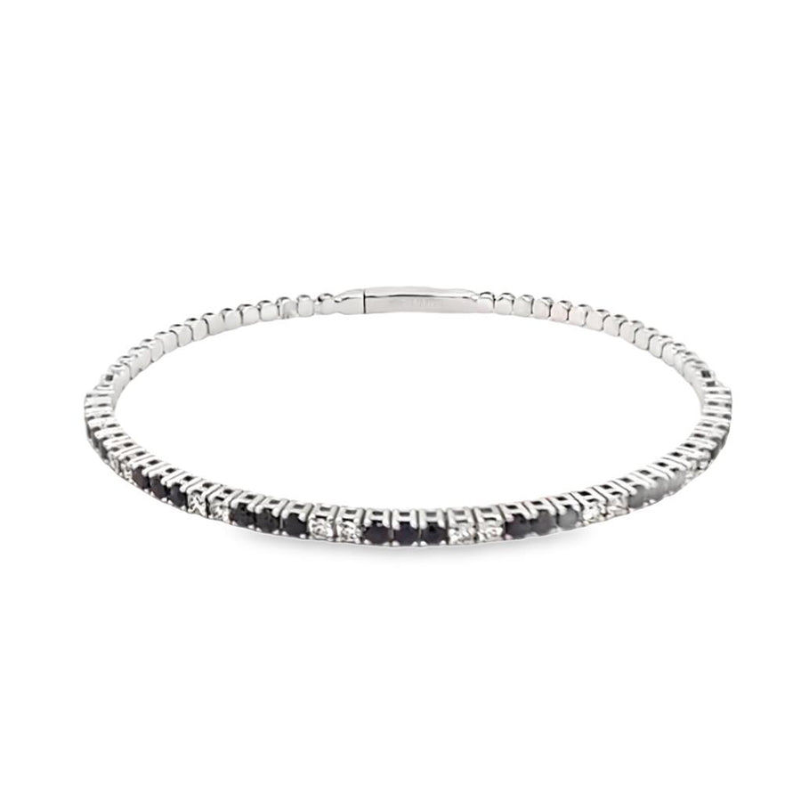 White Platinum Bangle Half Tennis/Half Beaded Bracelet with 21 = 1.15T