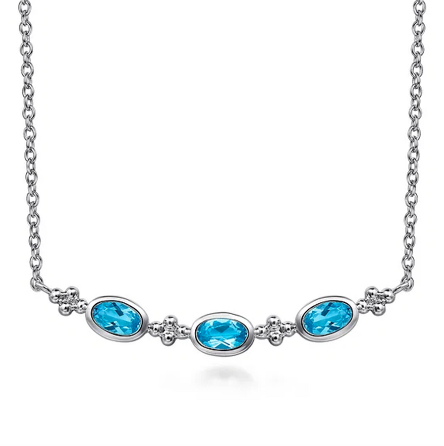 Gabriel & Co. Silver 17 5 inch 925 Sterling Silver Swiss Blue Topaz  Bujukan Bar Necklace