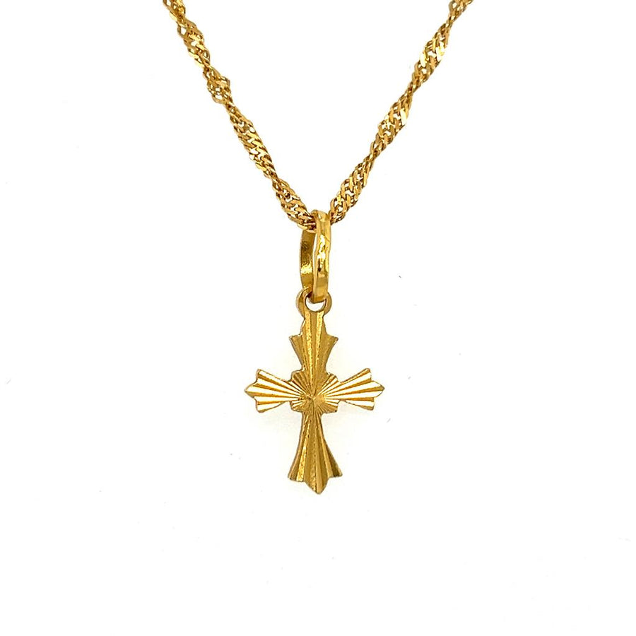 Yellow 18 Karat Cross Necklace with Singapore Chain