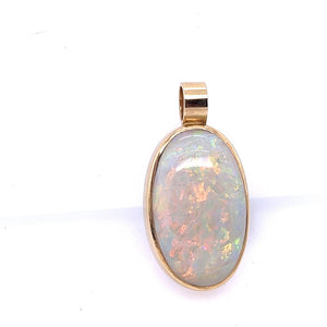 Yellow 14 Karat Custom Bezel Pendant Estate Jewelry one 8.70ct Oval Opal Gram Weight: 4.6