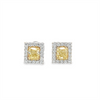 Estate Fancy Yellow Princess Cut Diamond Halo Stud Earrings