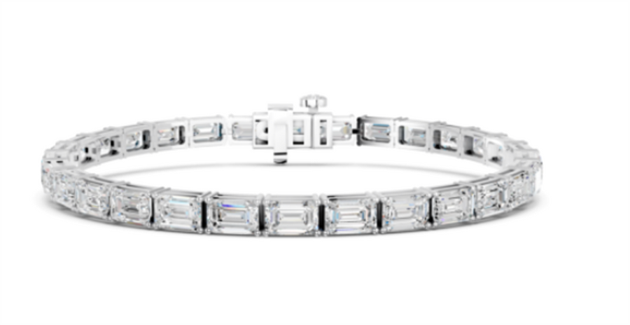 Lady's White 14 Karat 4 Prong East To West Emerald Cut Diamond Bracele