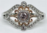14k White and Rose Bezel Set Ring with 1=0.16 ct. Natural Light Pink C