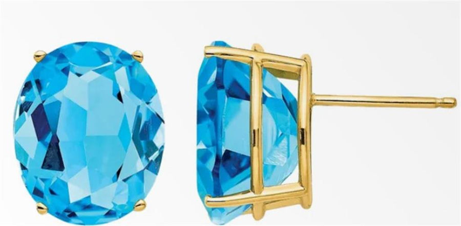 Yellow 14 Karat Swiss Blue Topaz Studs