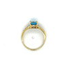 Estate Blue Topaz and Diamond Ring, 14KY, 2.7grams.
9x7 oval blue topaz, six 1.8mm czs.