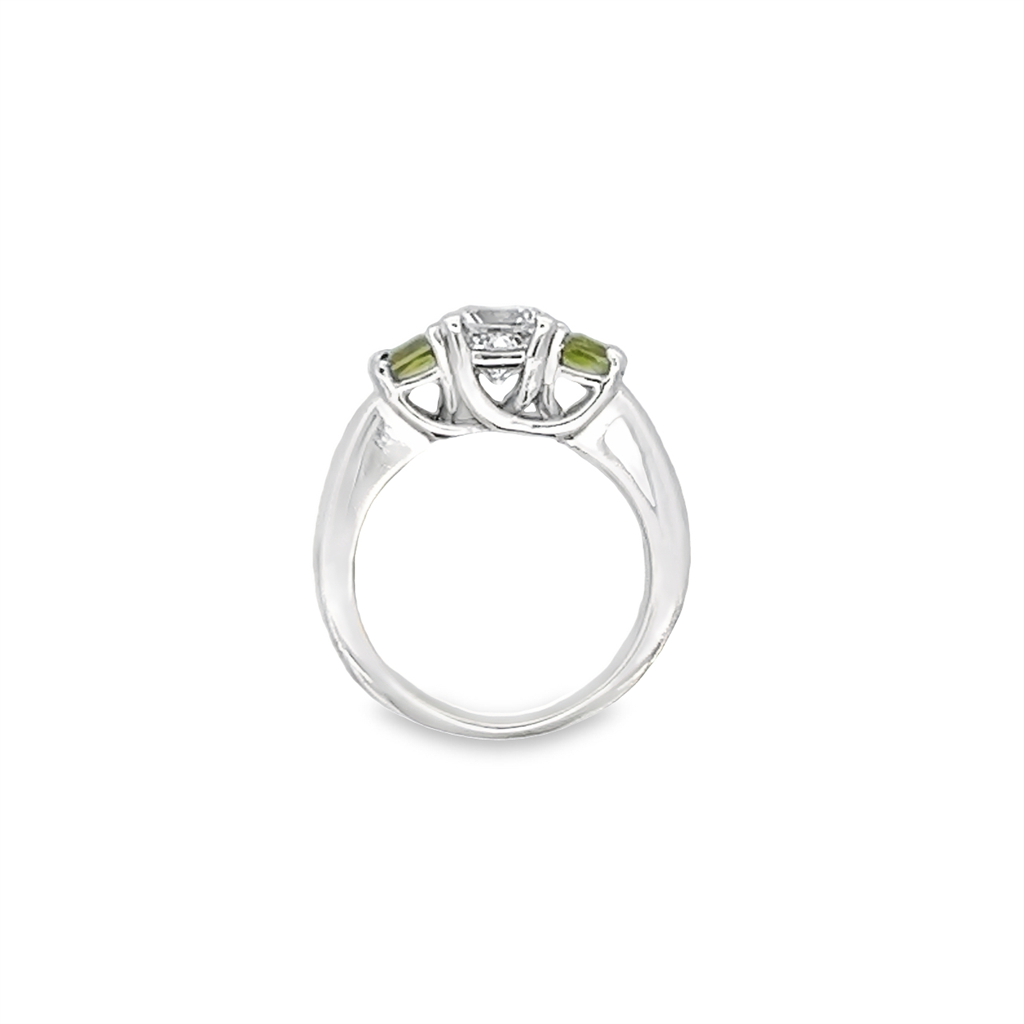 3 Stone Princess Cut Diamond w/ Square Peridot Sides