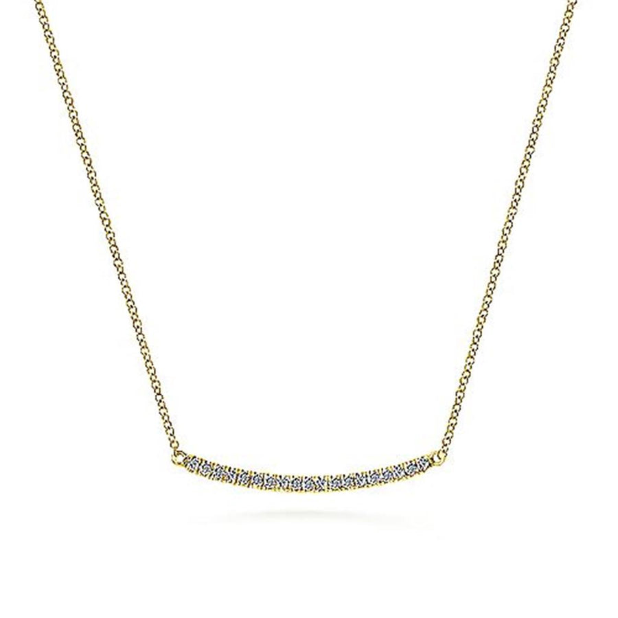Lady's Yellow Polished 14 Karat Bar Necklace 0.19tw Round G/H SI2 Diam