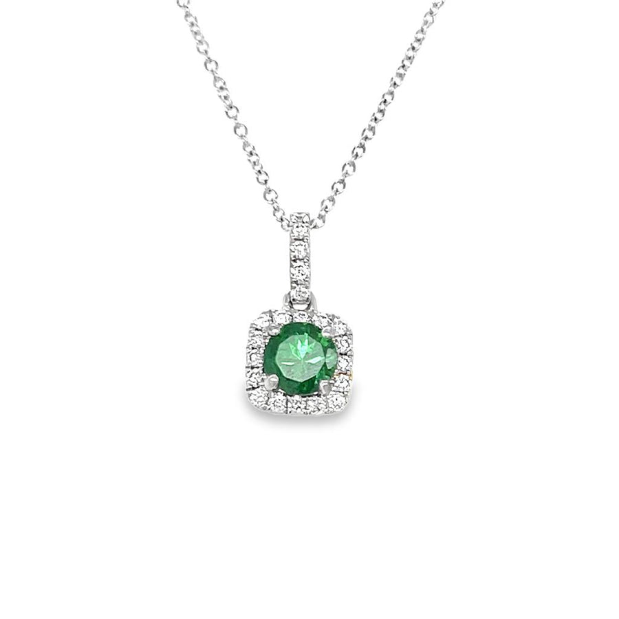 Lady's White 14 Karat Halo Pendant Necklace Length 18 one = 0.55ct Rou