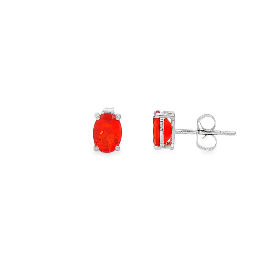 Lady's White 14 Karat Stud Earrings 2 = 1.25TWT Oval Mexican Fire Opal