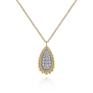 Gabriel & Co. Fashion 14K Yellow Gold Bujukan Pave Diamond Teardrop Pendant Necklace