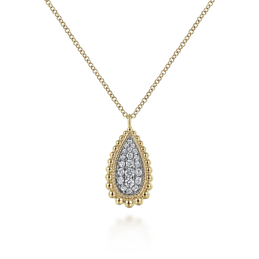 Gabriel & Co. Fashion 14K Yellow Gold Bujukan Pave Diamond Teardrop Pendant Necklace