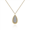 Gabriel & Co. Fashion 14K Yellow Gold Bujukan Pave Diamond Teardrop Pendant Necklace