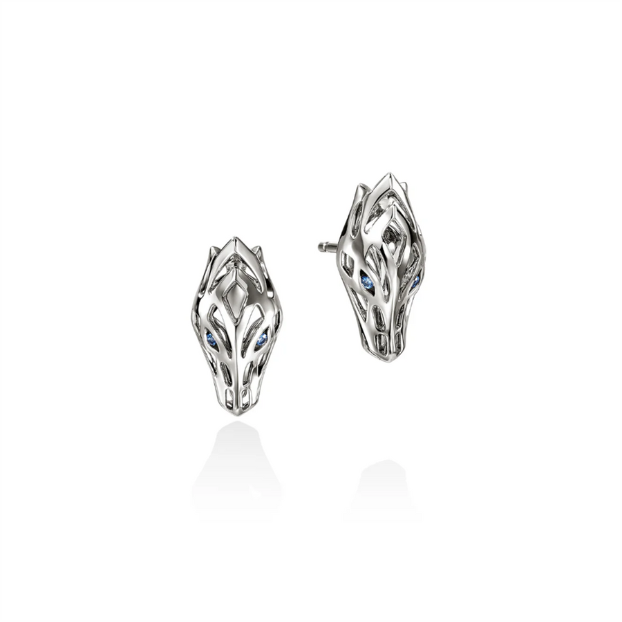 White Sterling Silver Naga Stud Earrings John Hardy 2 = Round Sapphire
